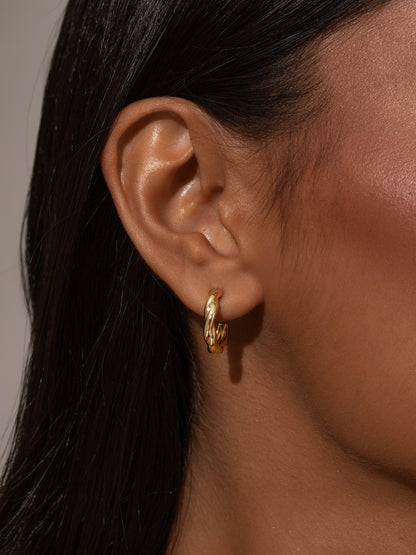 ["Vermeil Twisted Hoop Earrings ", " Gold Vermeil ", " Model Image ", " Uncommon James"]