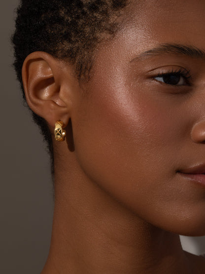 ["Vermeil Quilted Hoop Earrings ", " Gold ", " Model Image ", " Uncommon James"]