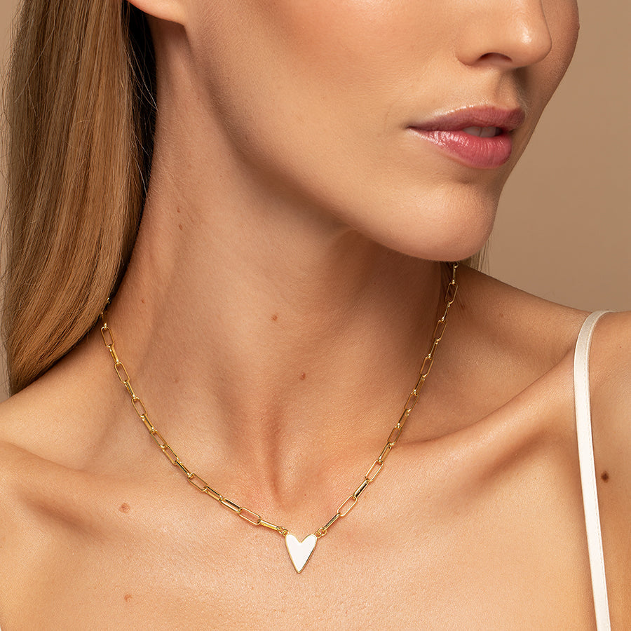 White Heart Necklace Large