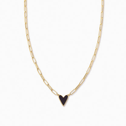 Navy Enamel Heart Necklace | GOLD