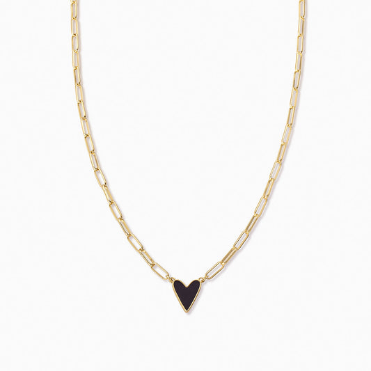 Navy Enamel Heart Necklace | GOLD